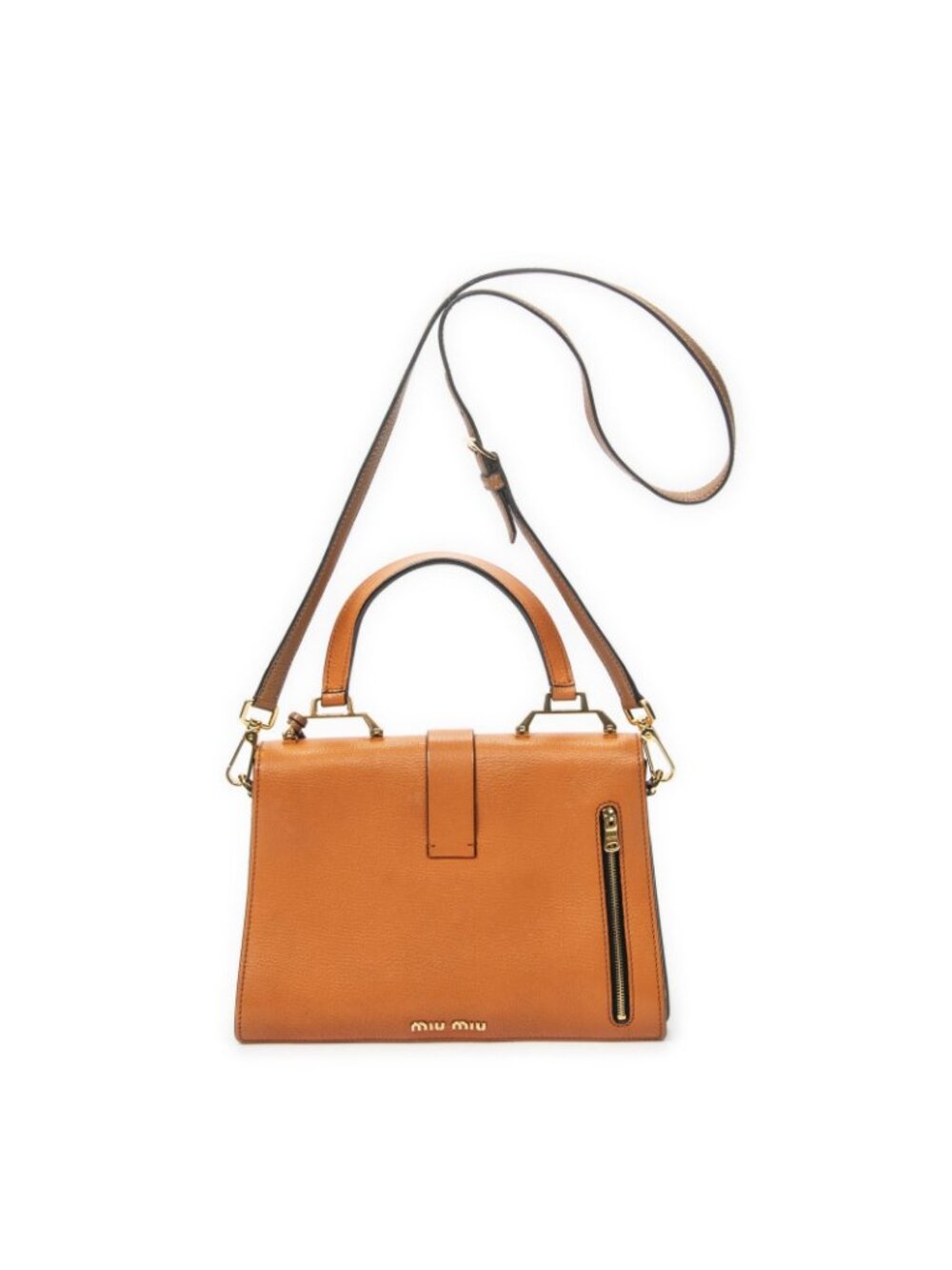 Miu Miu Pushlock Convertible Top Handle Tan Orange Madras Leather - Picture 5 of 10